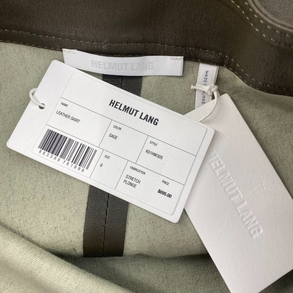 Helmut Lang NWT Olive Green Lamb Leather Fitted Mini Skirt Side Zip 8 New - Picture 7 of 9